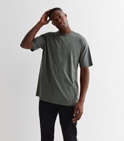New Look Khaki Cotton Blend Crew Neck Oversized T-Shirt